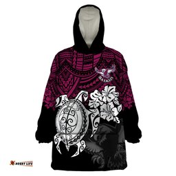 custom sea eagles rugby wearable blanket hoodie silvertails hibiscus and turtle with polynesian pattern
