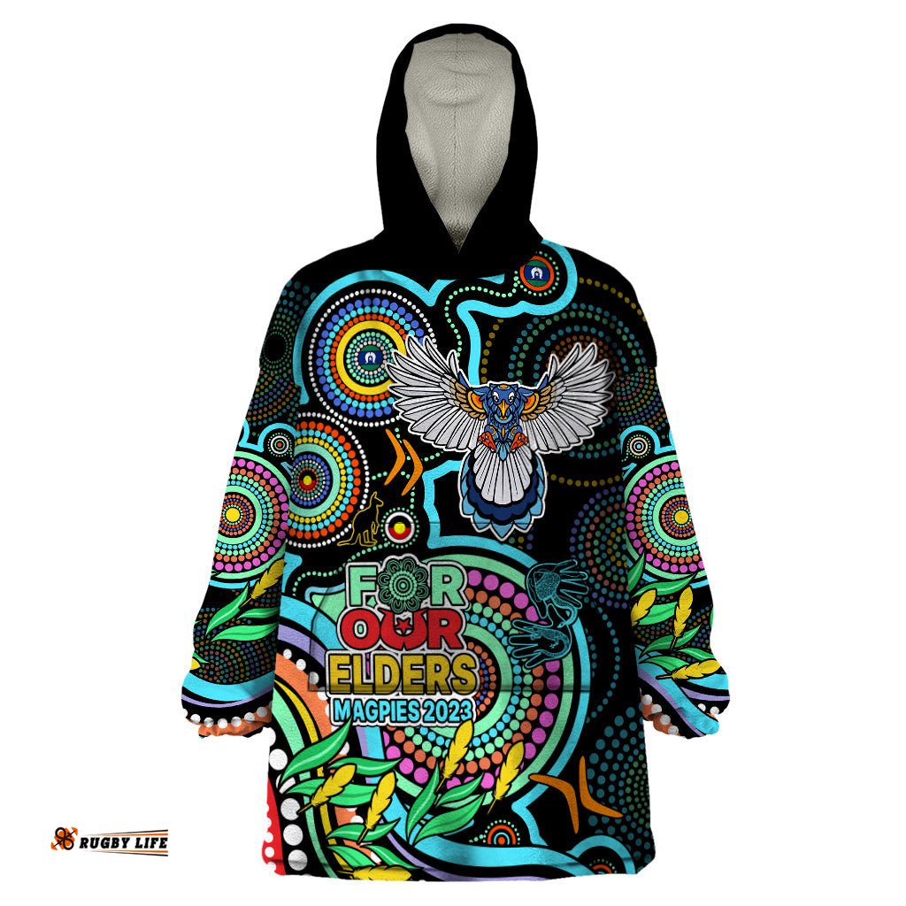 custom magpies football aboriginal art wearable blanket hoodie naidoc indigenous tribal
