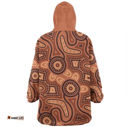 Australia Dot Painting Inspired Aboriginal Snug Hoodie - Brown Aboriginal Australian Art With Boomerang Snug Hoodie