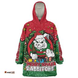 South Sydney Rabbitohs Custom Snug Hoodie - Merry Christmas Our Beloved Team With Aboriginal Dot Art Pattern Snug Hoodie