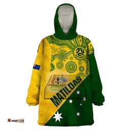 custom matildas soccer wearable blanket hoodie australian indigenous national color