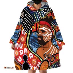 dad and son footprint fathers day personalised wearable blanket hoodie australian aboriginal art