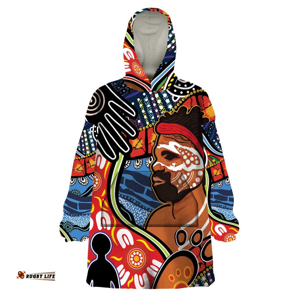 dad and son footprint fathers day personalised wearable blanket hoodie australian aboriginal art