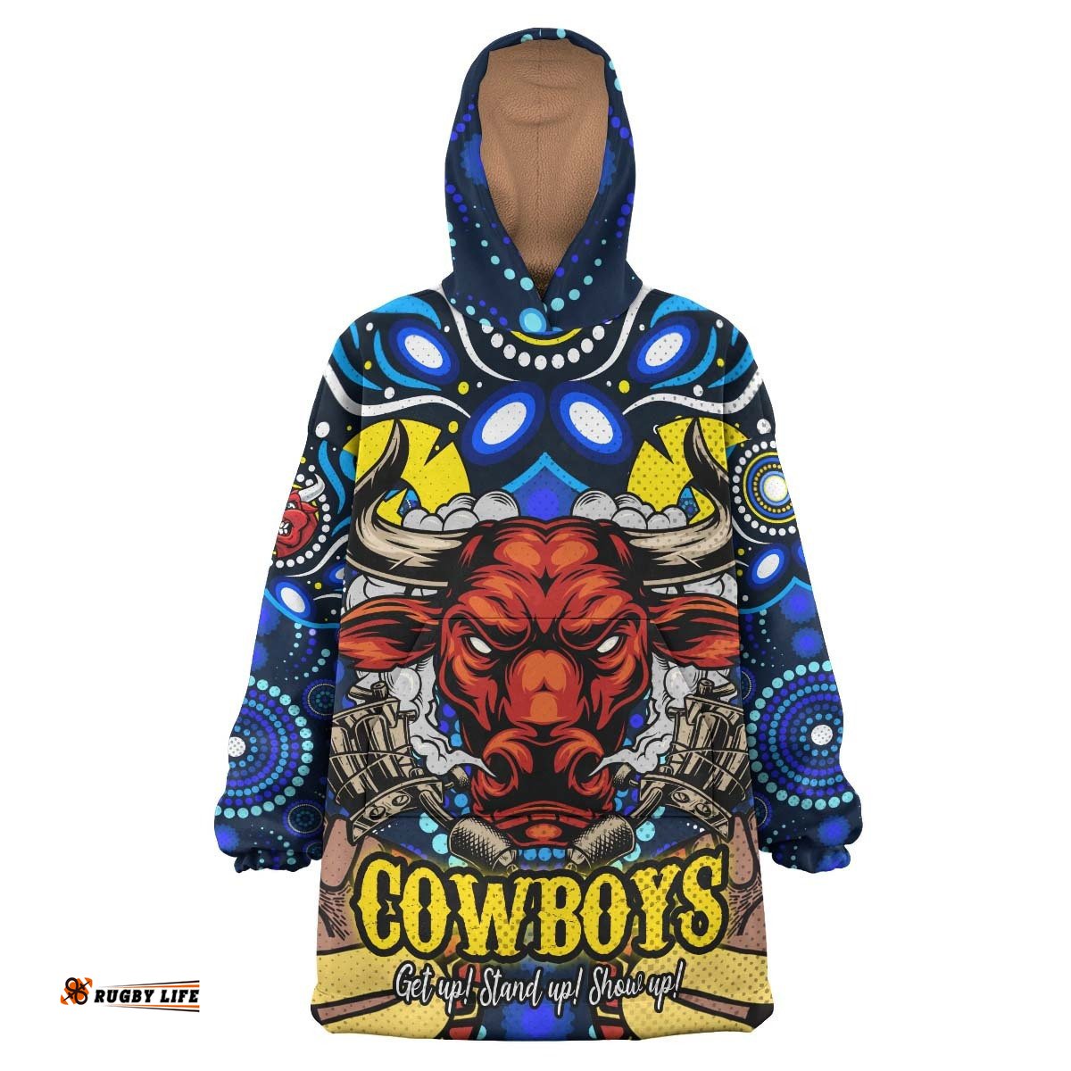 cowboys rugby snug hoodie custom naidoc week get up stand up show up with aboriginal dot painting style oodie blanket