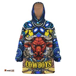 cowboys rugby snug hoodie custom naidoc week get up stand up show up with aboriginal dot painting style oodie blanket