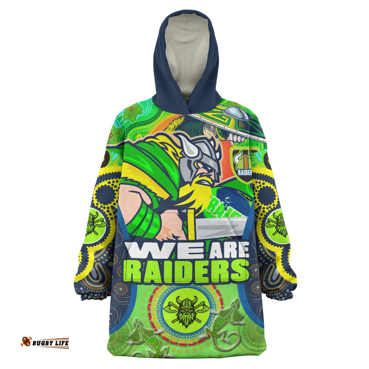 raiders rugby snug hoodie custom we are raiders mascot with aboriginal art oodie blanket
