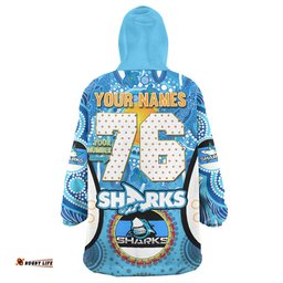 sharks rugby snug hoodie custom sharkies mascot with aboriginal art personalised player and number oodie blanket
