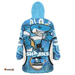 sharks rugby snug hoodie custom sharkies mascot with aboriginal art personalised player and number oodie blanket