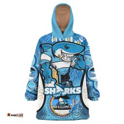 sharks rugby snug hoodie custom sharkies mascot with aboriginal art personalised player and number oodie blanket