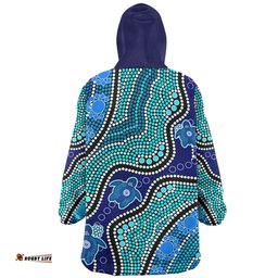 Australia Personalised Aboriginal Custom Snug Hoodie - River And Turtles Dot Art Painting Blue Snug Hoodie
