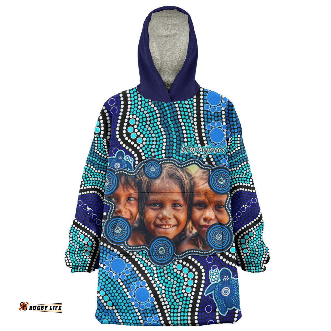 Australia Personalised Aboriginal Custom Snug Hoodie - River And Turtles Dot Art Painting Blue Snug Hoodie