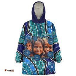 Australia Personalised Aboriginal Custom Snug Hoodie - River And Turtles Dot Art Painting Blue Snug Hoodie