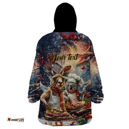 personalised aussie christmas kangaroo and koala wearable blanket hoodie