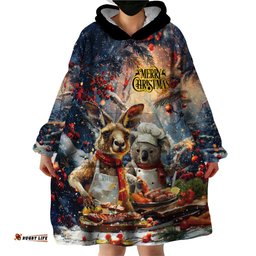 personalised aussie christmas kangaroo and koala wearable blanket hoodie
