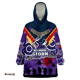 melbourne storm rugby anzac wearable blanket hoodie indigenous poppy australian army