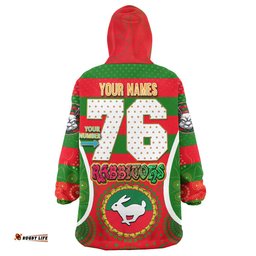 rabbitohs rugby snug hoodie custom angry rabbitohs 100 south personalised player and number aboriginal pride oodie blanket