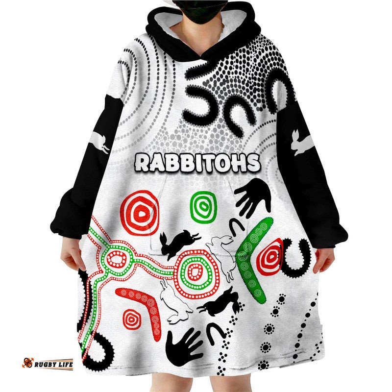rabbitohs rugby wearable blanket hoodie aboriginal white style