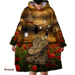 australian anzac wearable blanket hoodie slouch hat and army boots with poppy