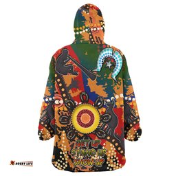 Australia Naidoc Week Snug Hoodie- Custom Naidoc Aboriginal Inspired Dot Art Painting With Native Kangaroo "Get up, Stand up, Show up," Oodie Blanket