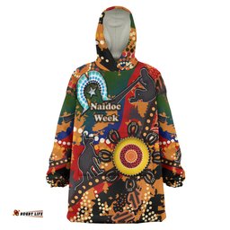 Australia Naidoc Week Snug Hoodie- Custom Naidoc Aboriginal Inspired Dot Art Painting With Native Kangaroo "Get up, Stand up, Show up," Oodie Blanket