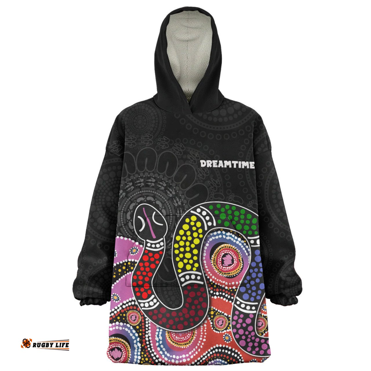 Australia Rainbow Serpent Aboriginal Custom Snug Hoodie - Dreamtime Rainbow Serpent Featuring Dot Style Snug Hoodie