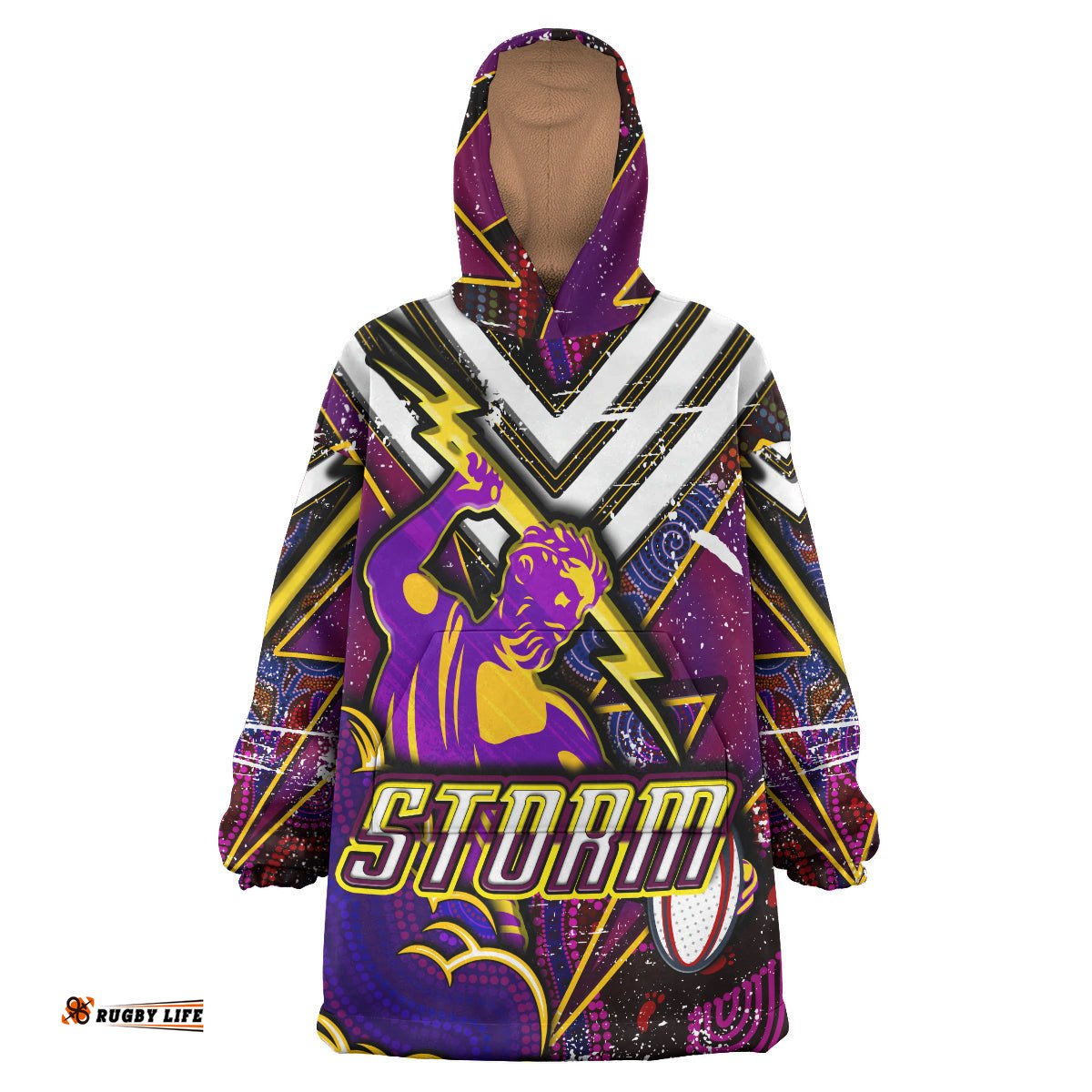 storm rugby snug hoodie custom storm and thunder aboriginal style of dot background personalised player and number oodie blanket