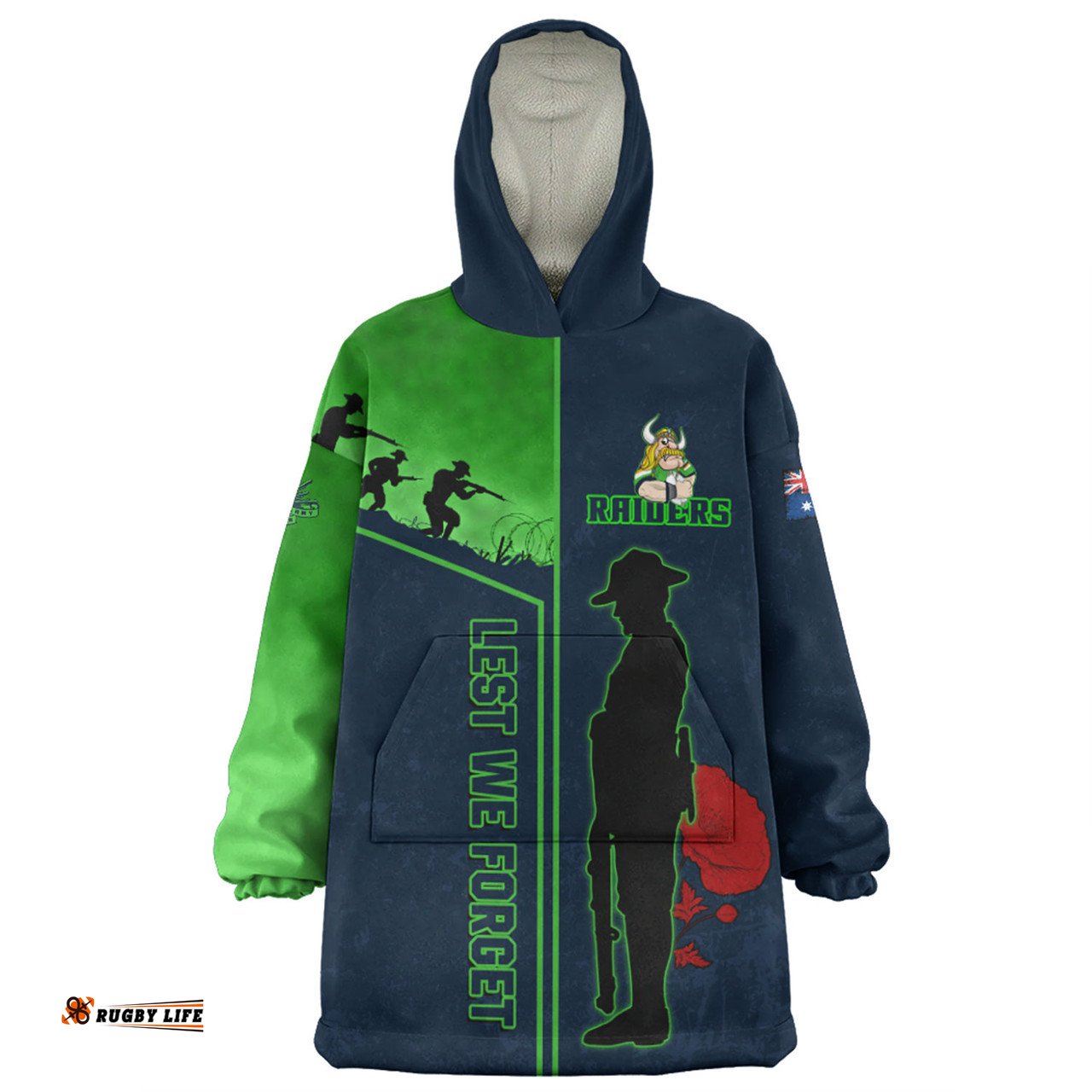 Canberra Raiders Snug Hoodie - Anzac Day Lest We Forget Poppy