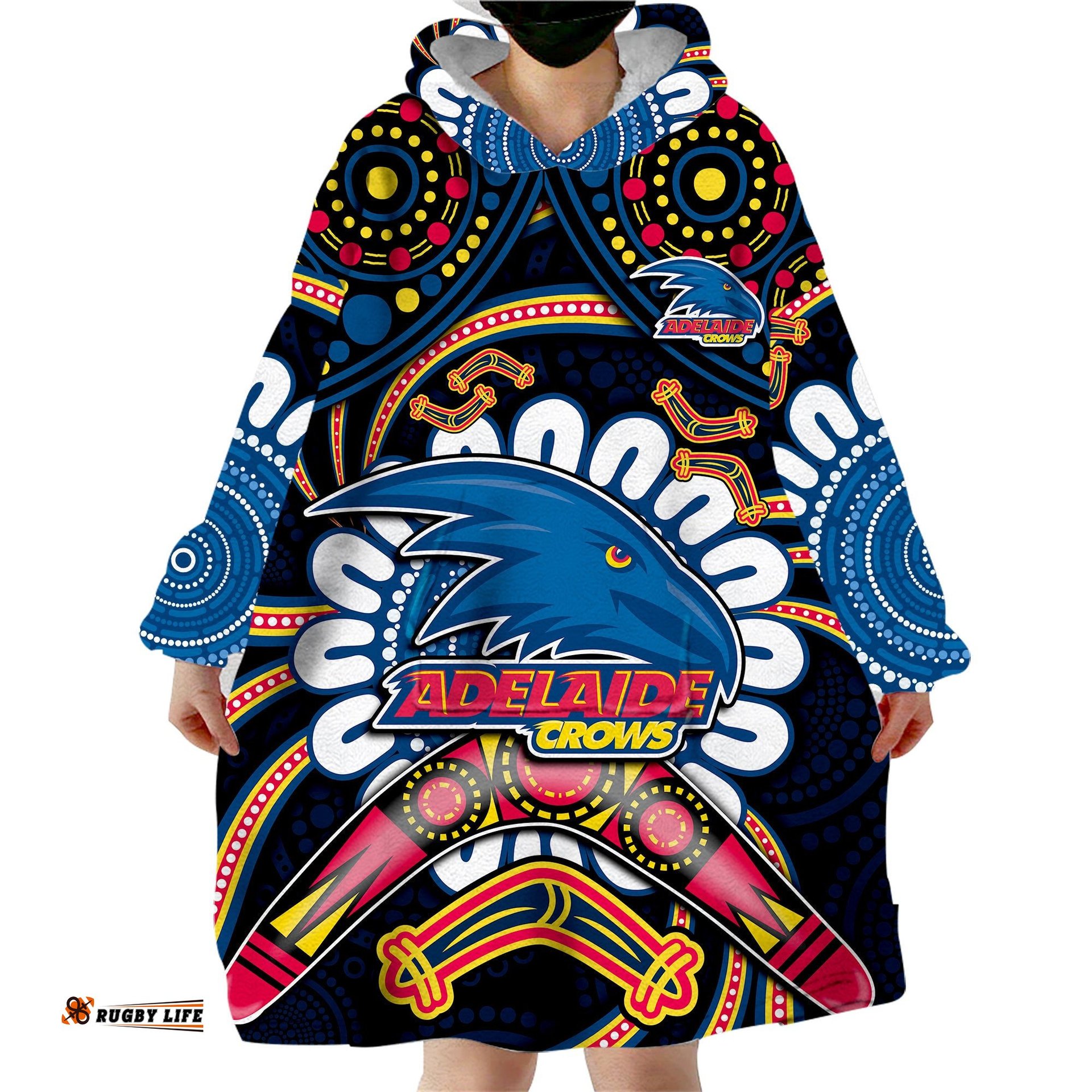 custom adelaide crows football wearable blanket hoodie boomerang indigenous dots