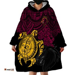custom broncos rugby wearable blanket hoodie brisbane hibiscus and turtle with polynesian pattern