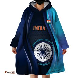 custom india cricket wearable blanket hoodie 2024 world cup go men in blue