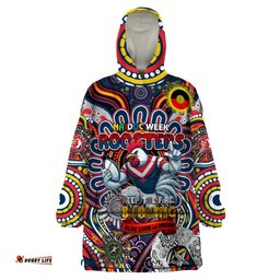 custom naidoc week 2024 roosters wearable blanket hoodie mascot rugby dt02