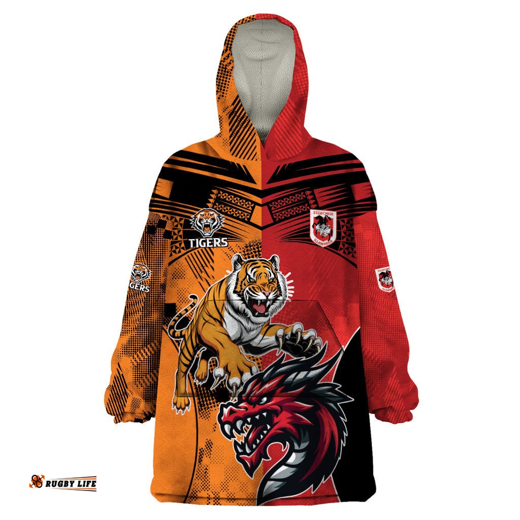 custom dragons and tigers wearable blanket hoodie rugby mascot with sporty style