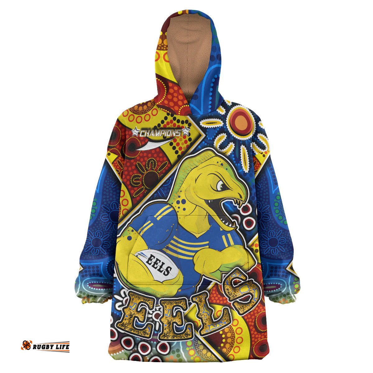 eels rugby snug hoodie custom eels rugby ball with aboriginal art personalised player and number oodie blanket