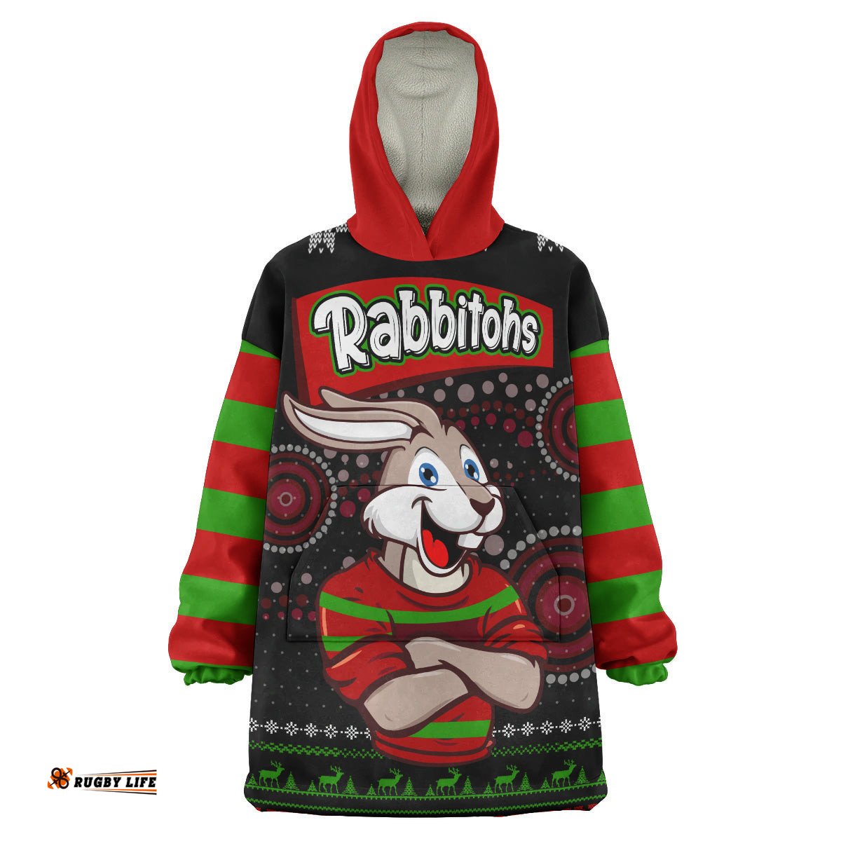 rabbitohs rugby christmas snug hoodie custom rabbitohs ugly christmas knitted wearable blanket hoodie