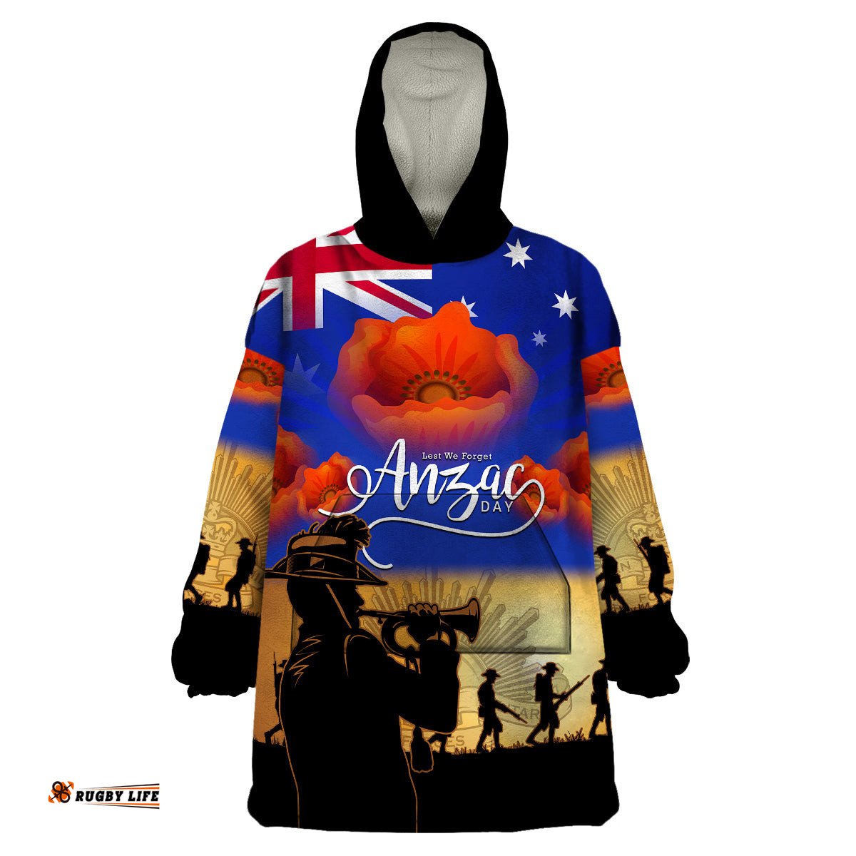 custom personalised aussie anzac wearable blanket hoodie australian army poppy mix flag