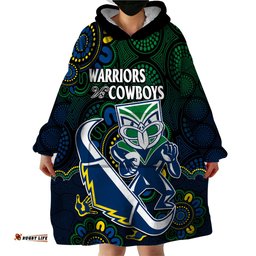 custom text and number nrl combine warriors and cowboys wearable blanket hoodie aboriginal