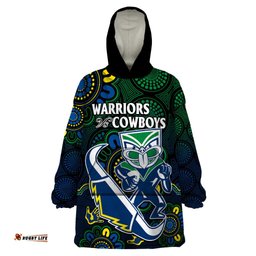custom text and number nrl combine warriors and cowboys wearable blanket hoodie aboriginal