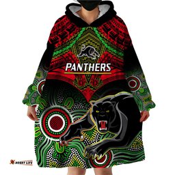 personalised panthers rugby wearable blanket hoodie penrith 1966 aboriginal mix polynesian pattern