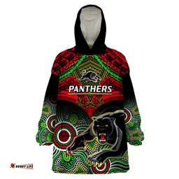 personalised panthers rugby wearable blanket hoodie penrith 1966 aboriginal mix polynesian pattern