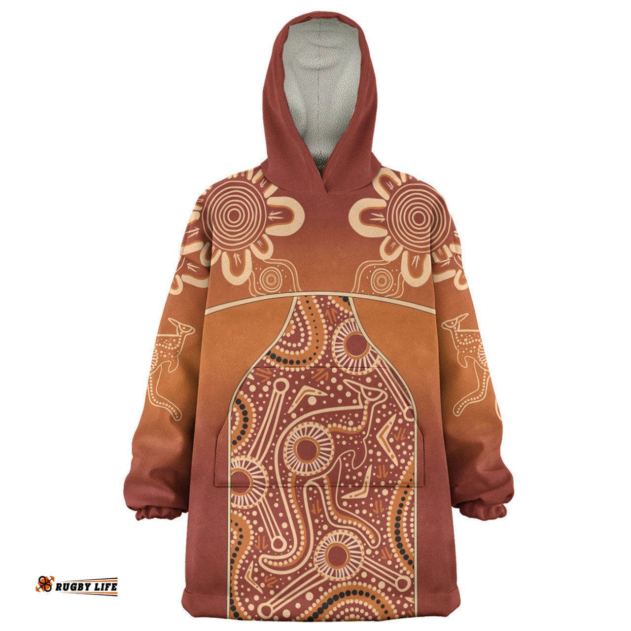 Australia Aboriginal Custom Snug Hoodie - Brown Kangaroo In Aboriginal Dot Art Snug Hoodie