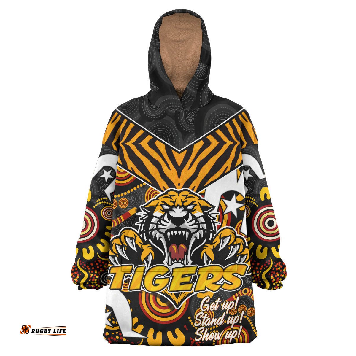 tigers rugby snug hoodie custom tiger rugby aboriginal pattern naidoc week snug hoodie