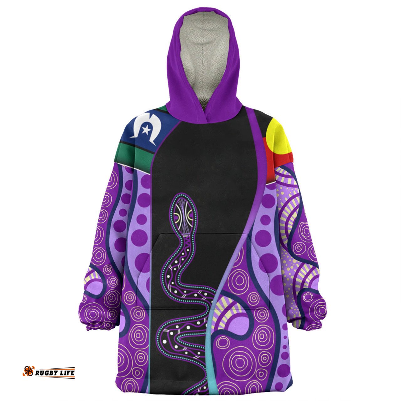 Australia Aboriginal Custom Snug Hoodie - Purple Indigenous Rainbow Serpent Inspired Snug Hoodie
