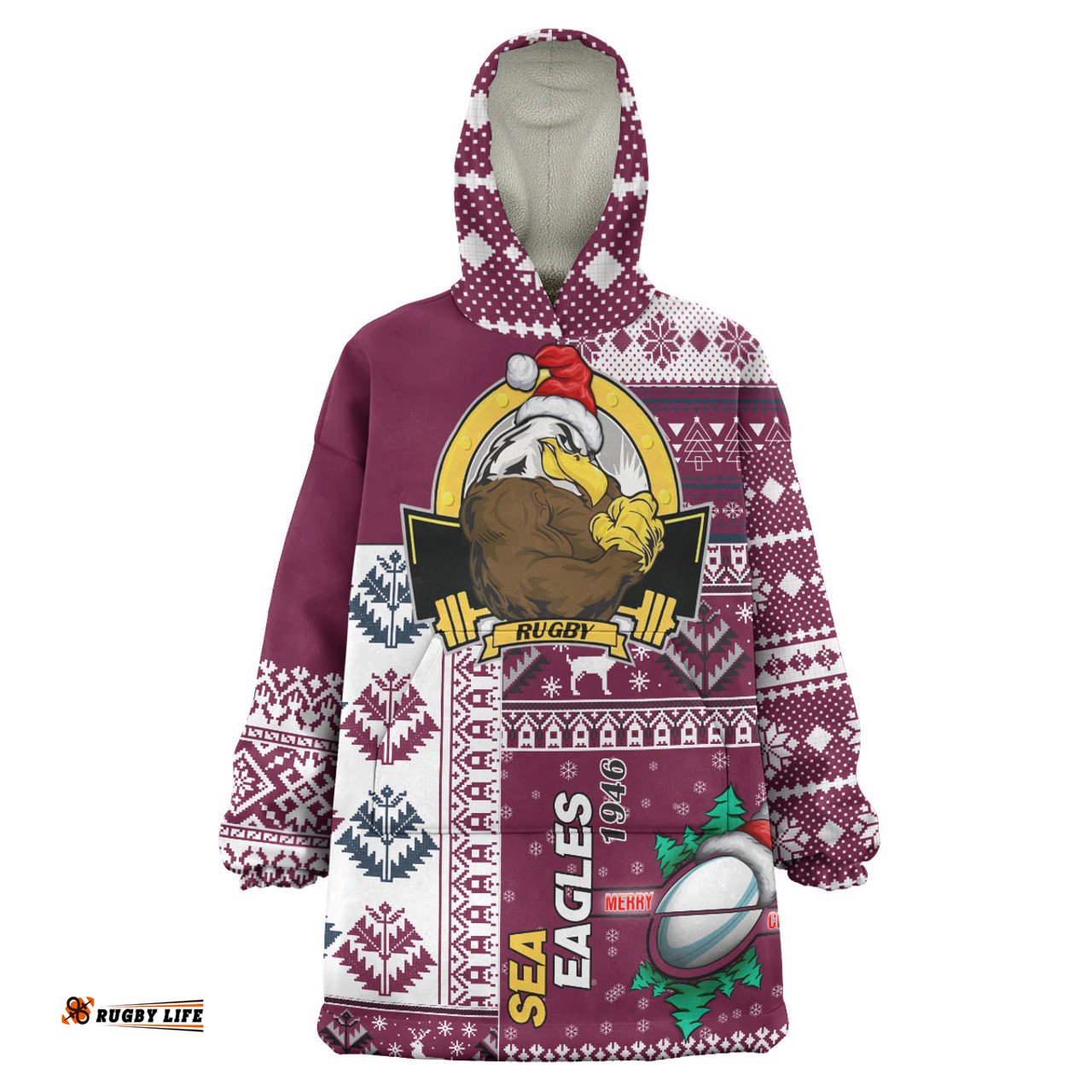 Australia Sea Eagles Snug Hoodie - Custom Christmas Snowflakes Australia Sea Eagles Mascot Oodie Blanket
