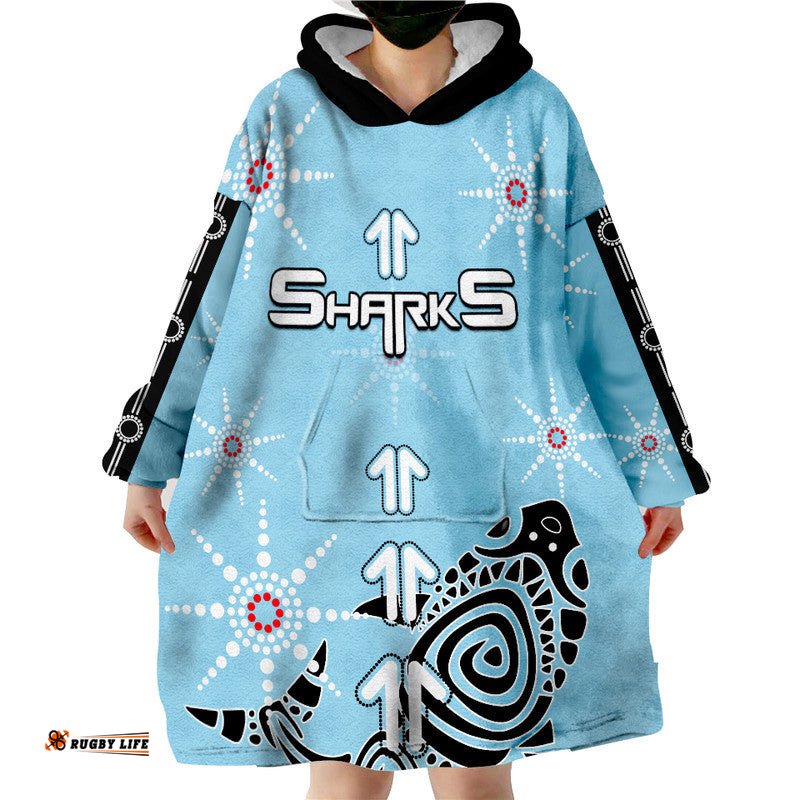 sharks rugby wearable blanket hoodie blue style