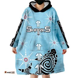 sharks rugby wearable blanket hoodie blue style