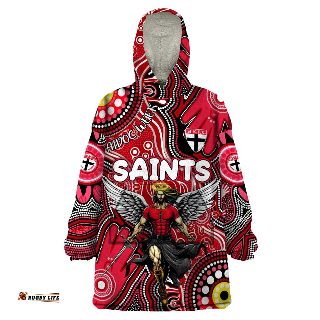 personalised naidoc week 2024 st kilda saints wearable blanket hoodie australian aboriginal hand painting dt02