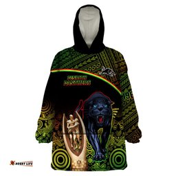 custom panthers rugby wearable blanket hoodie go premiers back to back polynesian indigenous art