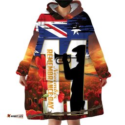 australia rememberance day wearable blanket hoodie 11 november poppy field with last post