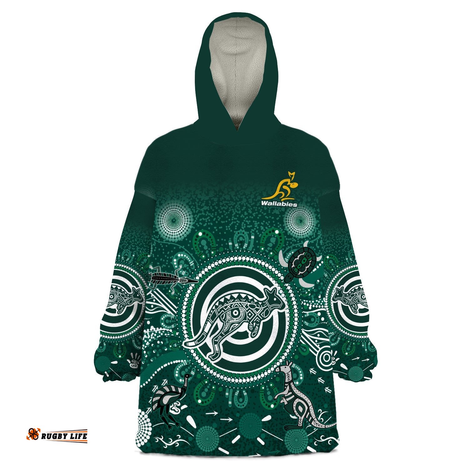 custom text and number wallabies rugby australia wearable blanket hoodie aboriginal