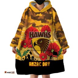 custom hawks football anzac wearable blanket hoodie gallipoli camouflage with poppies